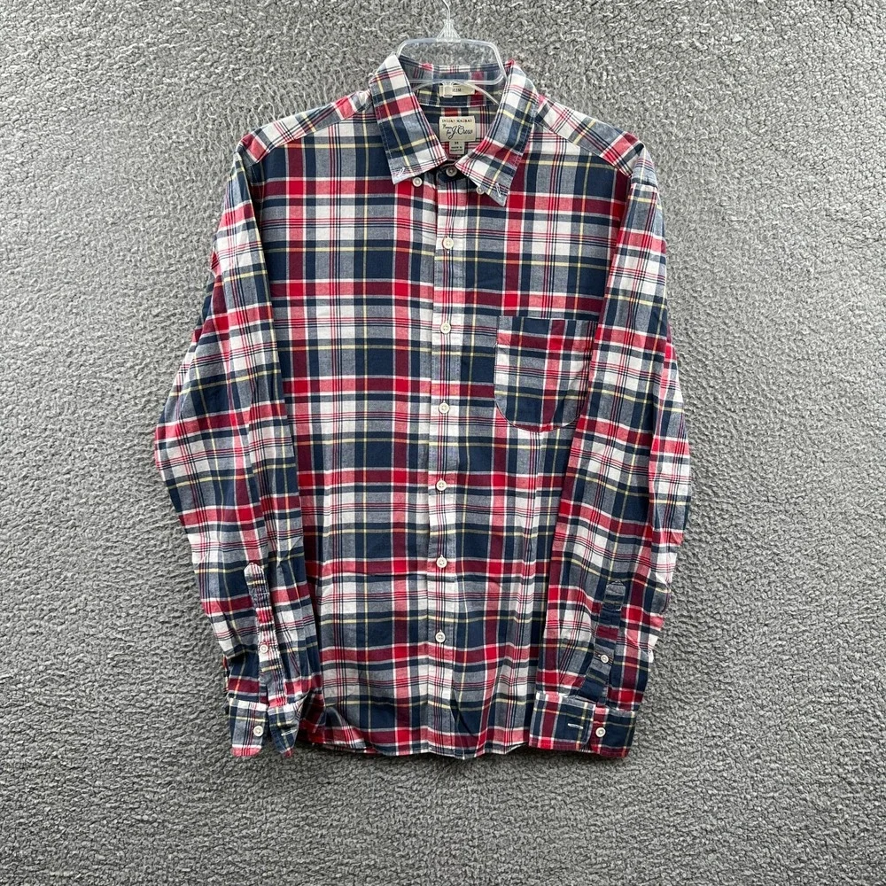 J Crew Mens Indian Madras Plaid Shirt Medium Slim Fit Preppy Heritage Ivy League
